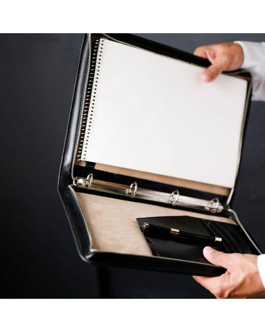 Time Resistance Black Leather Portfolio With Binder