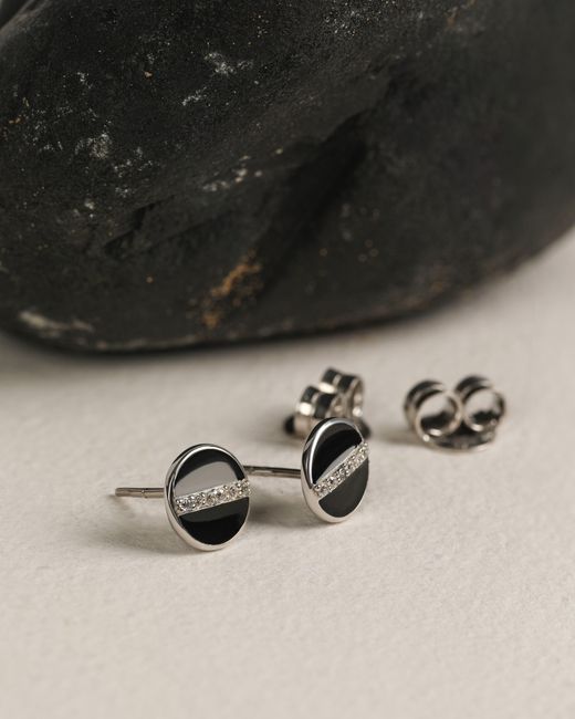 The Jewelz Black Enamel & Sparkling Cz Stud Earrings for men