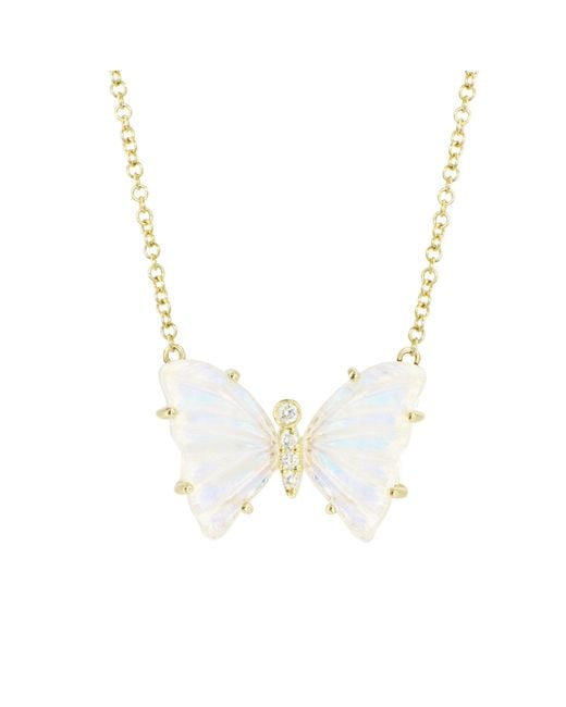 KAMARIA Metallic Moonstone Butterfly Necklace With Diamonds & Prongs