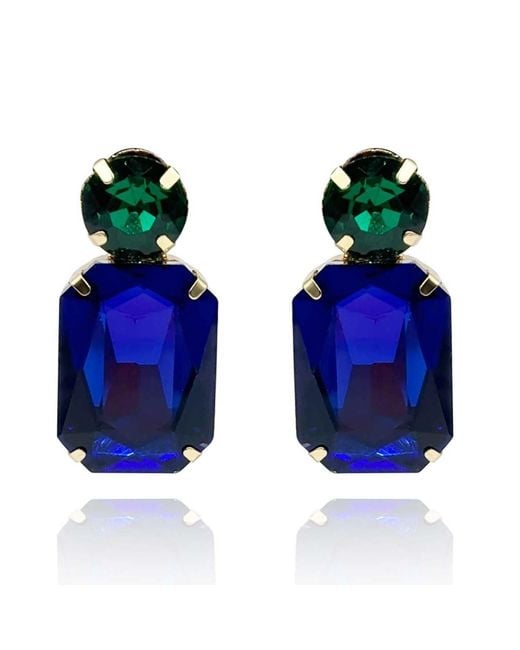 Michael Nash Jewelry Blue Adelle Dark Sapphire Crystal Octagon And Emerald Round Stone Drop Earrings