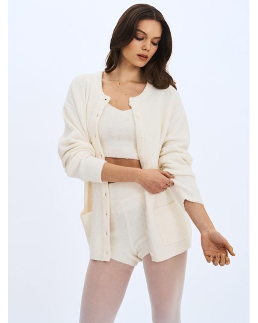 Miss Circle New York White Sera Wool-Blend Ribbed Knit Mini Shorts