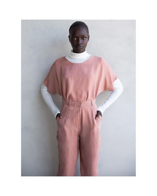 By Noa Rawitz Purple Cupro Boat Neckline Dolman Short Sleeves Top- Peach/ Light And Pinstripe
