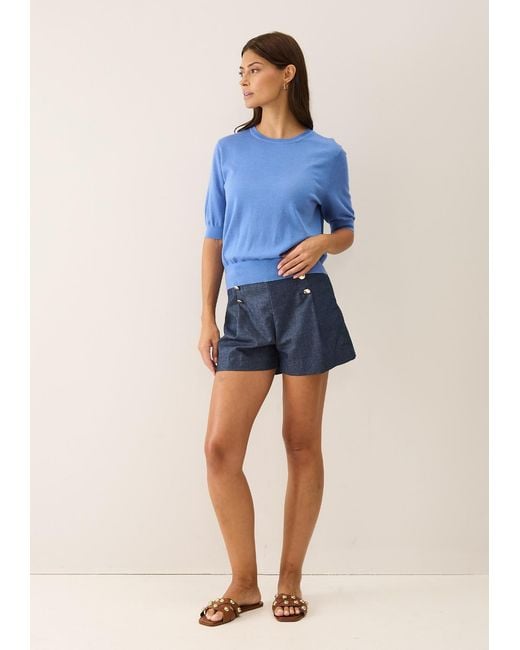 Loop Cashmere Blue Crew Neck Short Sleeve Sweater