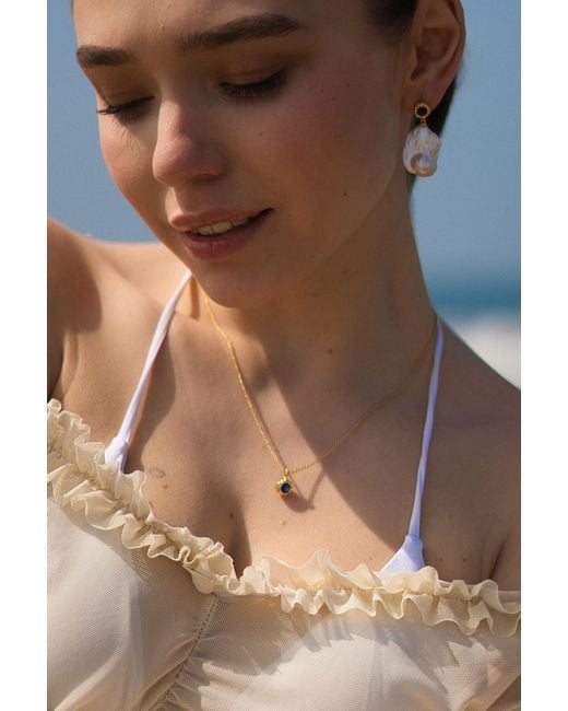 Classicharms Metallic Skyler Molten Mini Solitaire Aquamarine Pendant Necklace