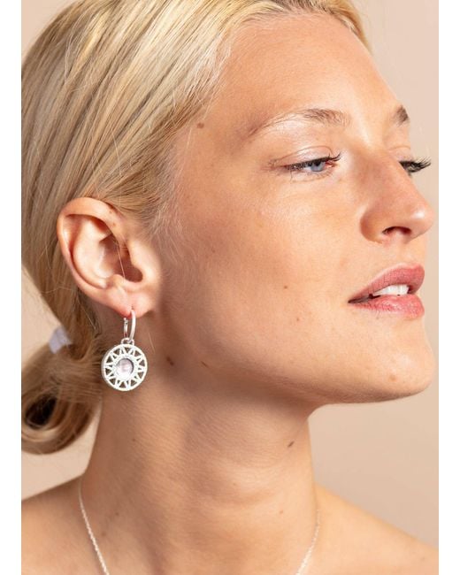 Claire Hill Designs Metallic Geometric Mother Of Pearl Hoop Earrings