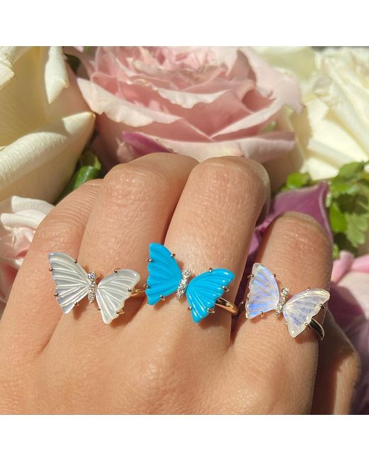 KAMARIA White Moonstone Butterfly Ring With Diamonds
