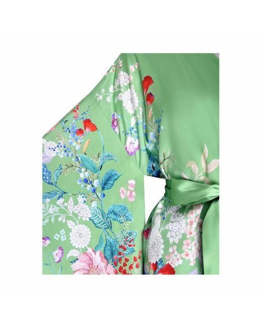 Meng Green Paris Watercolour Flowers Silk Satin Short Kimono