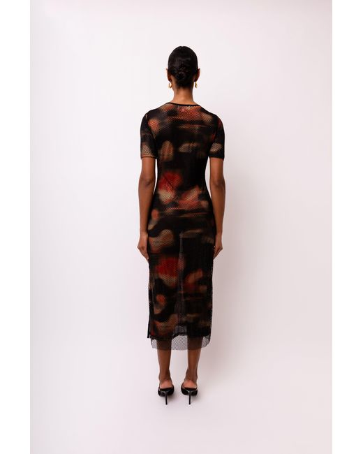 Amy Lynn White Lisbon Rhinestone Embellished Abstract Mesh Midi Dress