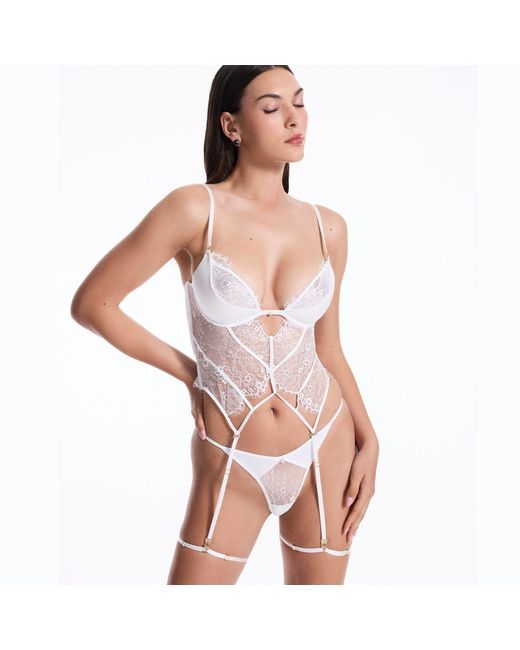House of Silk White Ciara Garter Bodysuit