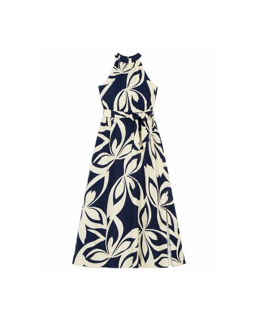 Yumi' Blue Geo Swirl Print Halter Maxi Dress
