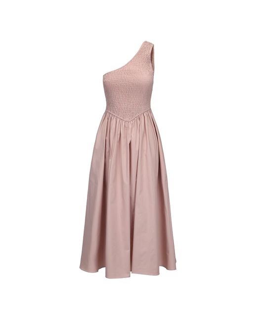 NUAJE NUAJE Pink Bianca Smocked One Shoulder Midi Dress