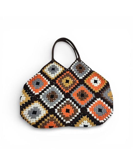 Springmoonatelier Black Atelier Grandma Plaid Bag – Luxury Hand-Knitted Bag With Leather Handles