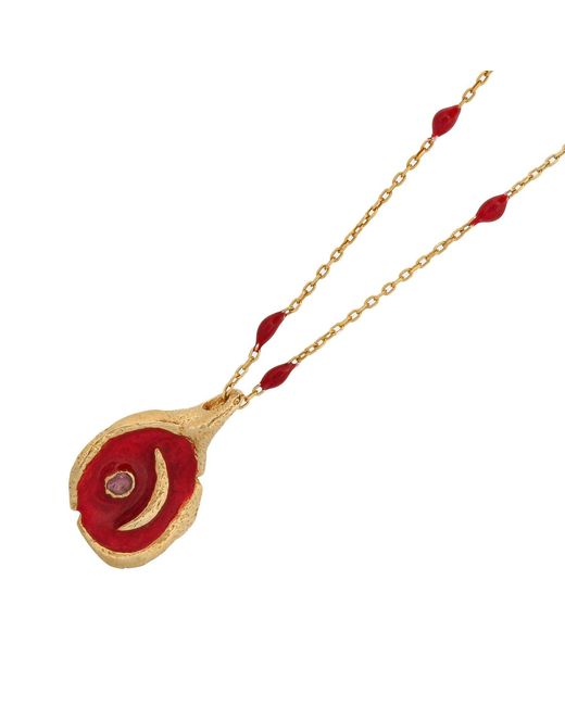 Ebru Jewelry Red Moon Pendant & Enamel Chain Necklace