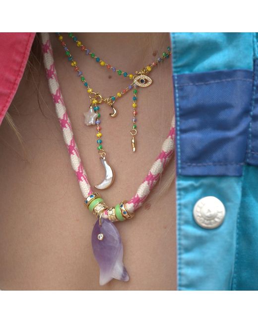 Alexie of Athens Red Psarou Gemstone Fish Cord Necklace