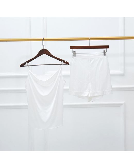 Soft Strokes Silk White Pure Mulberry Silk Cowl Neck Camisole, Spaghetti Strap