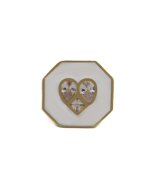 Ebru Jewelry Gray Valentine's Diamond Heart Enamel Statement Ring