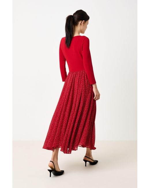 Louche Red Huxley Raindrop Jersey Top Printed Circle Skirt Midaxi Dress