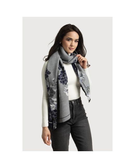 Saachi Blue Two Color Floral Reversible Scarf