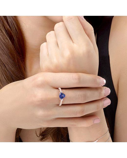 Artisan Blue 14k Rose Gold With Triangle Cut Tanzanite & Genuine Diamond Cocktail Ring