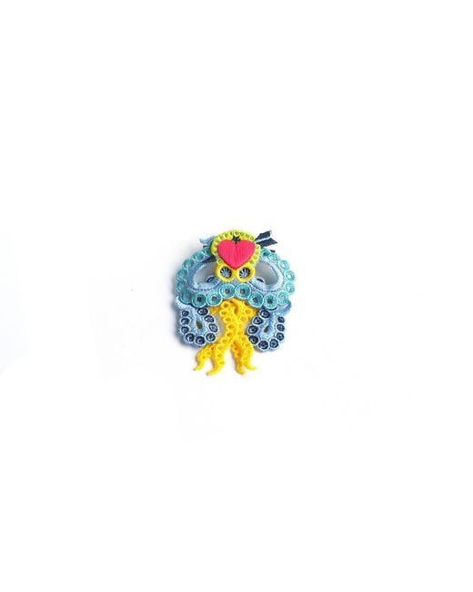 Nana Watanabe Blue Arrow & Octopus Embroidery Earrings