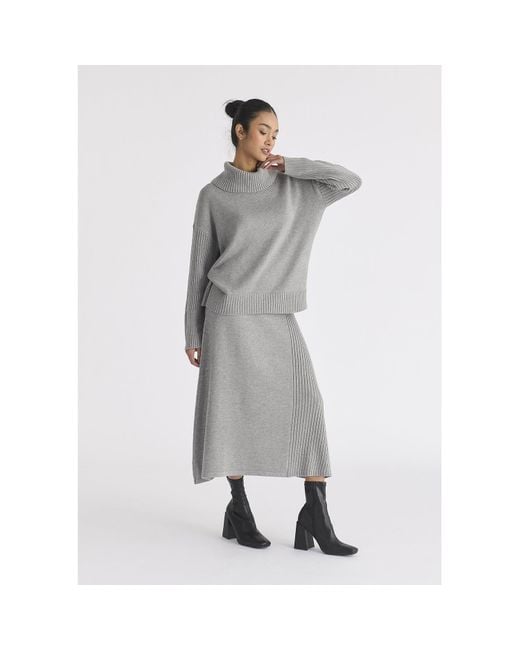 Paisie Gray Polo Neck Jumper With Ribbed Details
