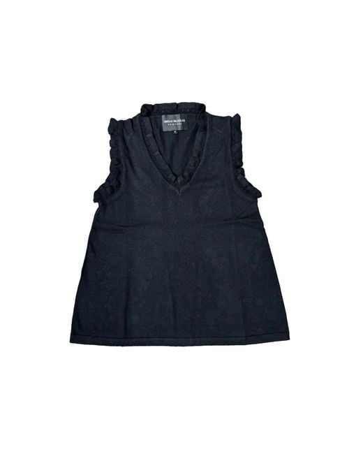 Lindsay Nicholas New York Blue Frill V-Neck Shell