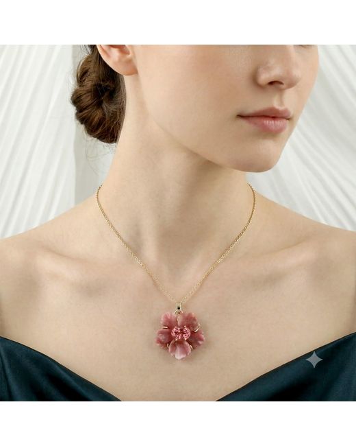 Artisan Red 14K Carved Onyx & Tourmaline Flower Pendant