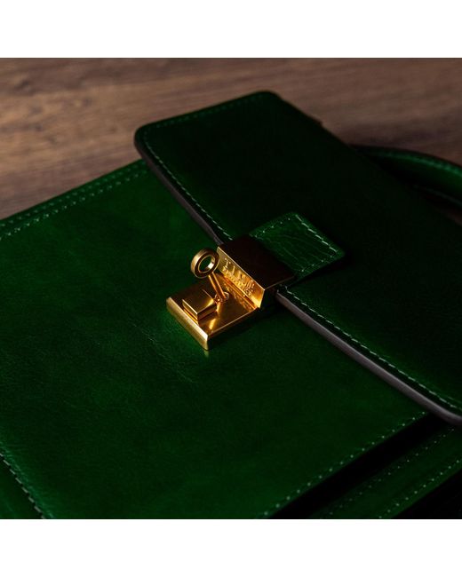 Time Resistance Green Small Leather Briefcase For