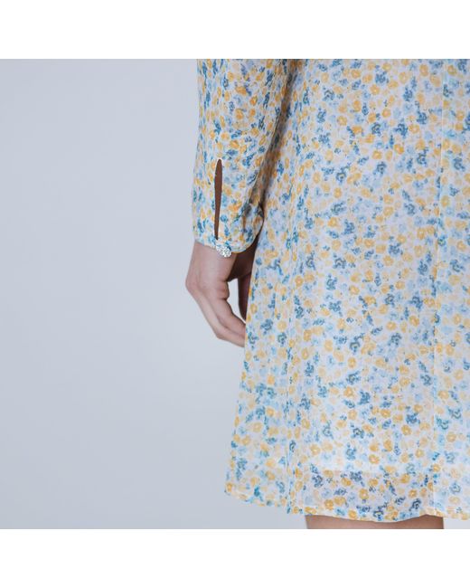 SVETA Milano Natural Neutrals Seattle Floral Short Dress With Embroidered Collar
