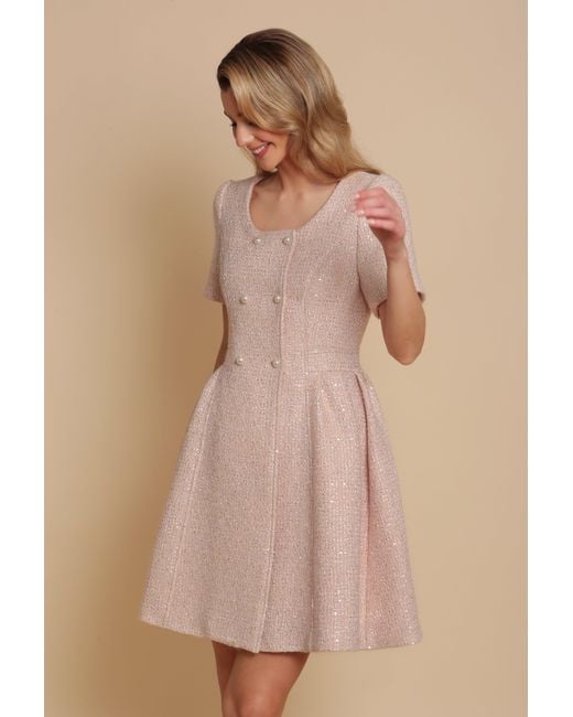 Santinni Pink 'Golden Age' Wool Tweed Dress Coat