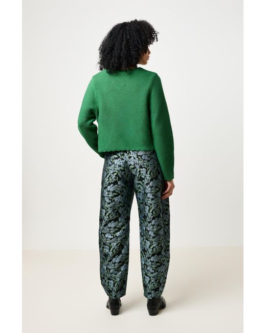 Louche Green Sutton Blossom Jacquard Barrel Trouser