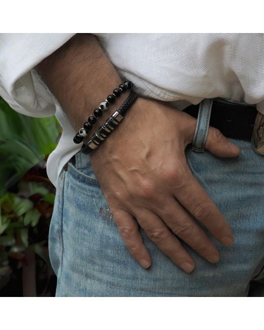 Ebru Jewelry Black Fashion Style Leather & Bracelet for men