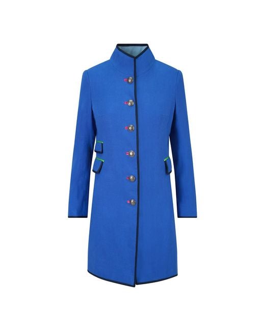Beatrice von Tresckow Blue Electric Linen Cavalier Coat