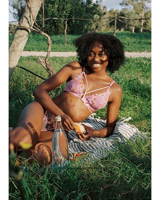 Empress Mimi Pink Madame X Lace Strappy Bralette With Butterfly Detail