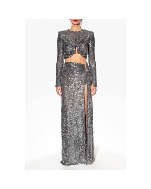 AGGI by HALEWSKI Gray Meg Diamond Sequined Crop Top With Long Sleeves