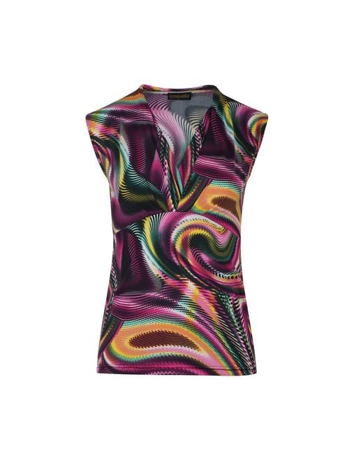 Conquista Multicolor Print Mulberry V Neck Jersey Top