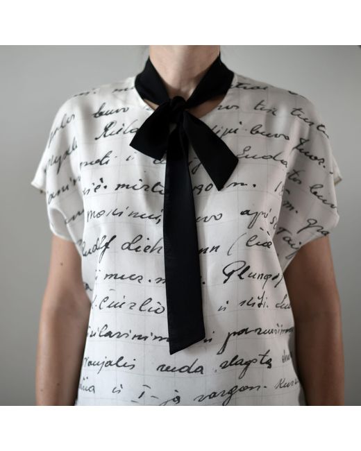 Laura Daili Multicolor Timeless Script Silk Blouse