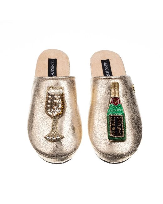 Laines London Metallic Softie Slippers With Bubbles Darling Brooches