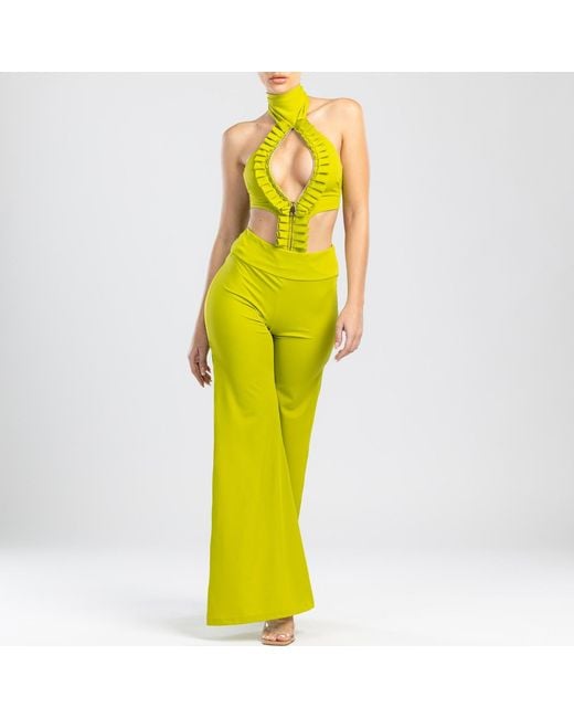 ANTONINIAS Green Cleo High Waisted Stretch Wide Leg Pants With Side Slit