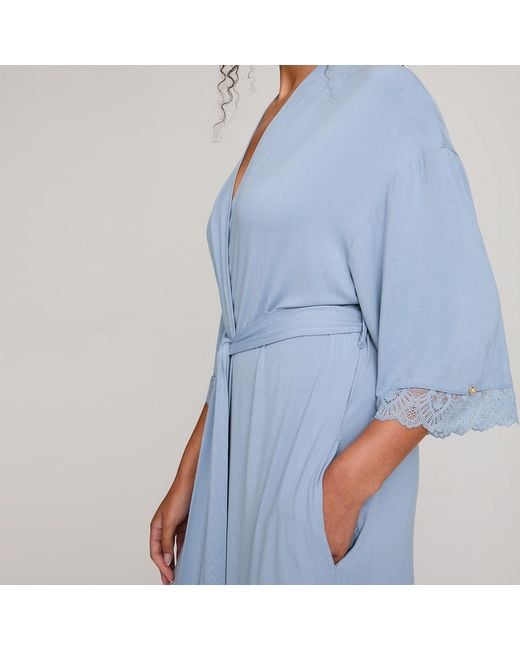 Pretty You London Blue Bamboo Lace Kimono Robe