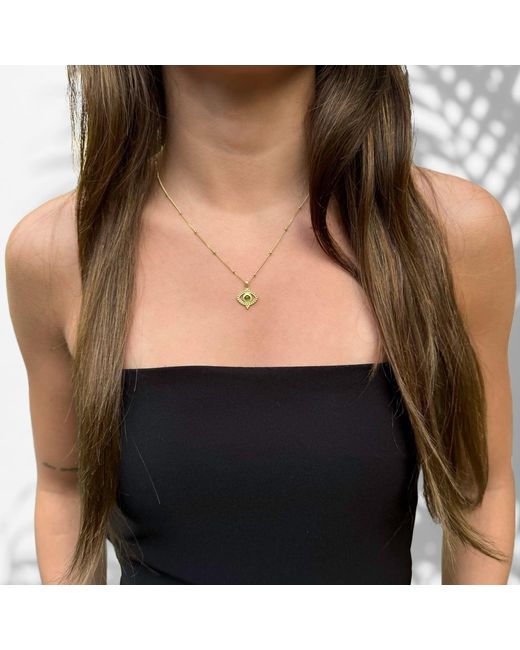 Ebru Jewelry Metallic Tourmaline Evil Eye Pendant On A Stylish Chain Necklace