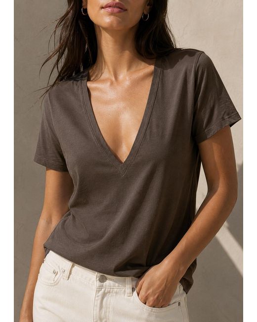 NOEND Black Supima Cotton Deep V-Neck Tee