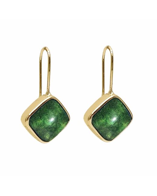 Farra Green Square Shaped Aventurine Earrings