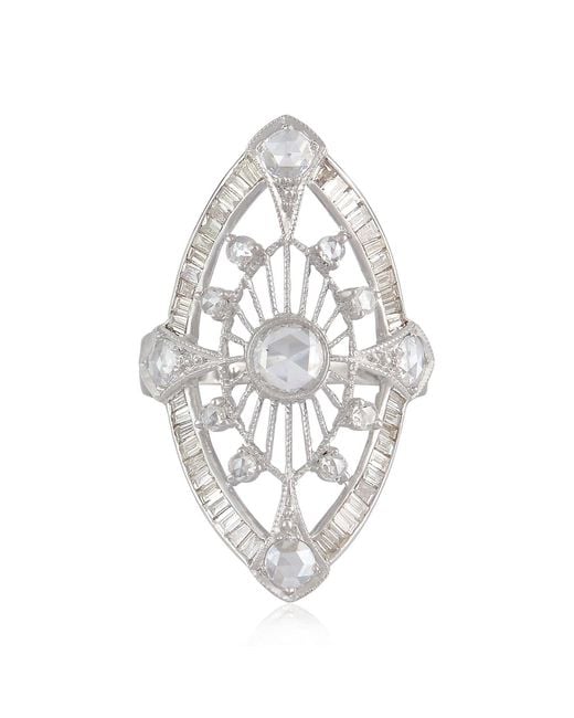Artisan White 18K With Baguette Diamond Marquise Cocktail Ring