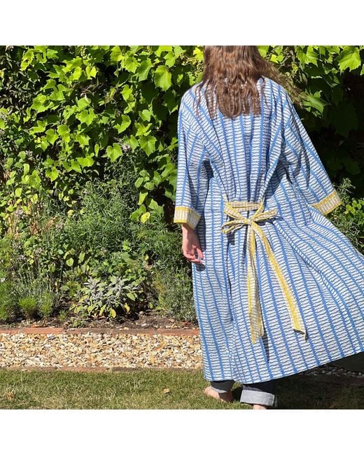 Lime Tree Design Blue Full Length Cotton Kimono Beach Cover Up