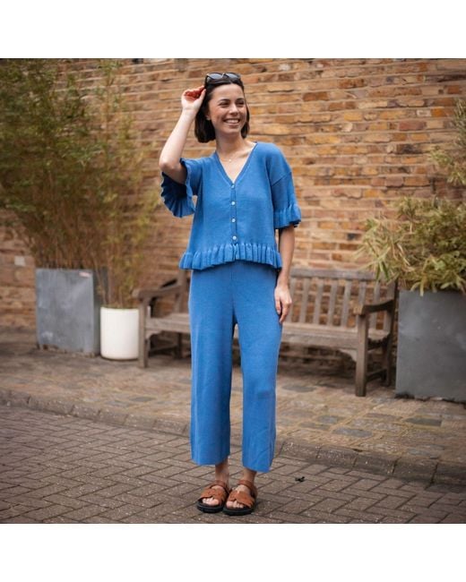 Cara & The Sky Blue Marlow Ruffle Co-Ord Short Sleeve Cardigan