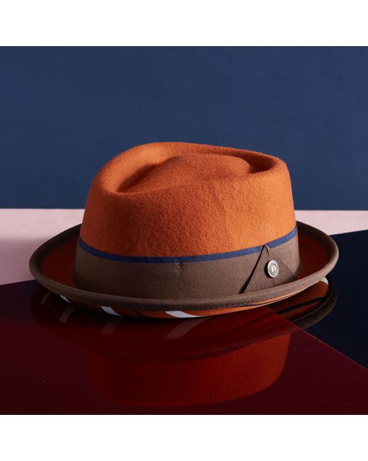 Dasmarca Hats Black Bruno Rust Felt Porkpie Hat With Retro Stripe Appliqué for men