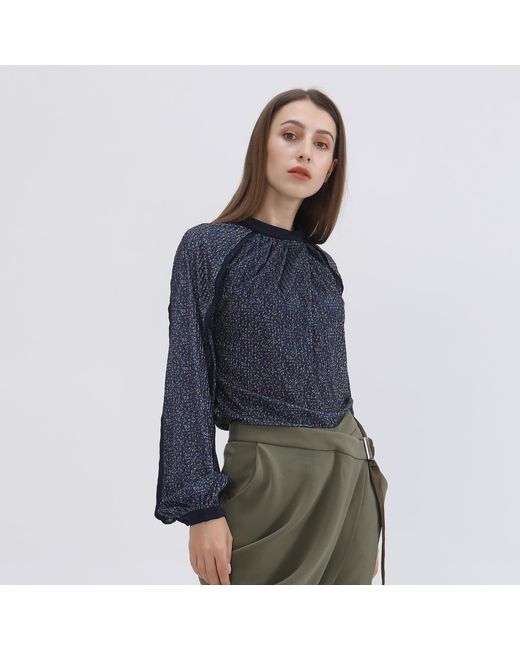 Smart and Joy Blue Velvet Blouse With Liberty Print And Satin Bias