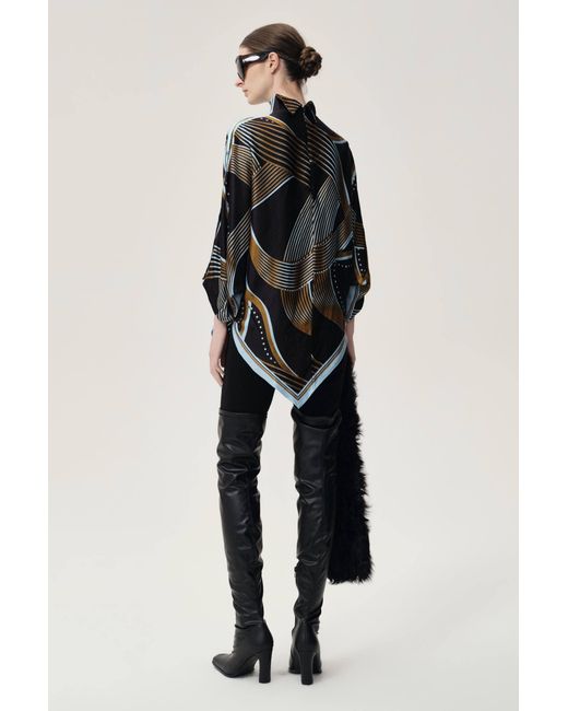 FRONT ROW SHOP Black Scarf Print Top And