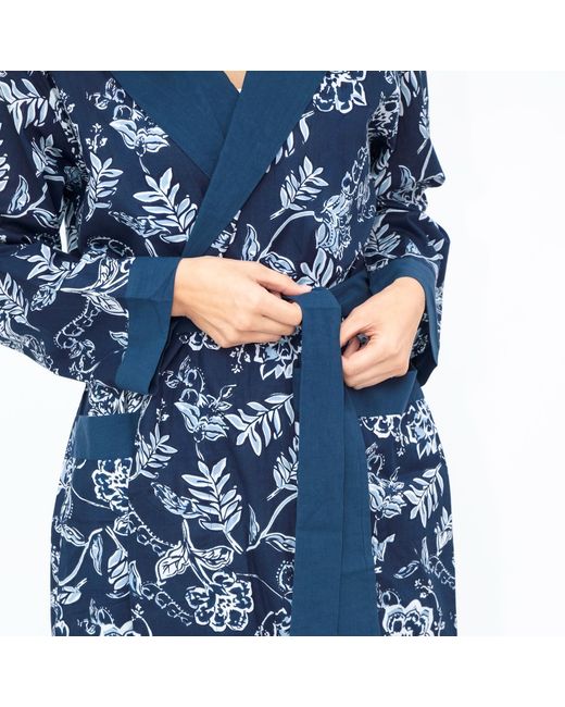 Inara Blue Indian Cotton Rain Print Robe